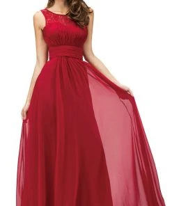 Dancing Queen - 9111 Ruched Illusion Lace Scoop Chiffon Prom Dress