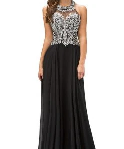 Dancing Queen - 9233 Jewel Adorned Illusion Chiffon Prom Dress
