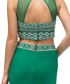 Dancing Queen - 9280 Bead Embellished Midriff Cutout Prom Dress