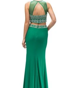 Dancing Queen - 9280 Bead Embellished Midriff Cutout Prom Dress