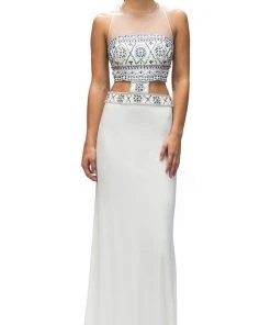 Dancing Queen - 9280 Bead Embellished Midriff Cutout Prom Dress