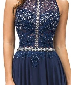 Dancing Queen - 9283 Appliqued Illusion Beaded Chiffon Prom Dress