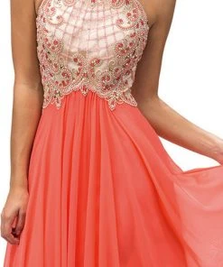 Dancing Queen - 9298 Embellished Halter A-line Evening Dress