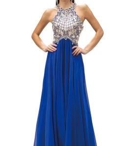 Dancing Queen - 9298 Embellished Halter A-line Evening Dress