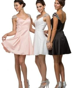 Dancing Queen - 9476 Jeweled Cap Sleeve Sweetheart Satin Cocktail Dress 17 Dancing Queen - 9476 Jeweled Cap Sleeve Sweetheart Satin Cocktail Dress