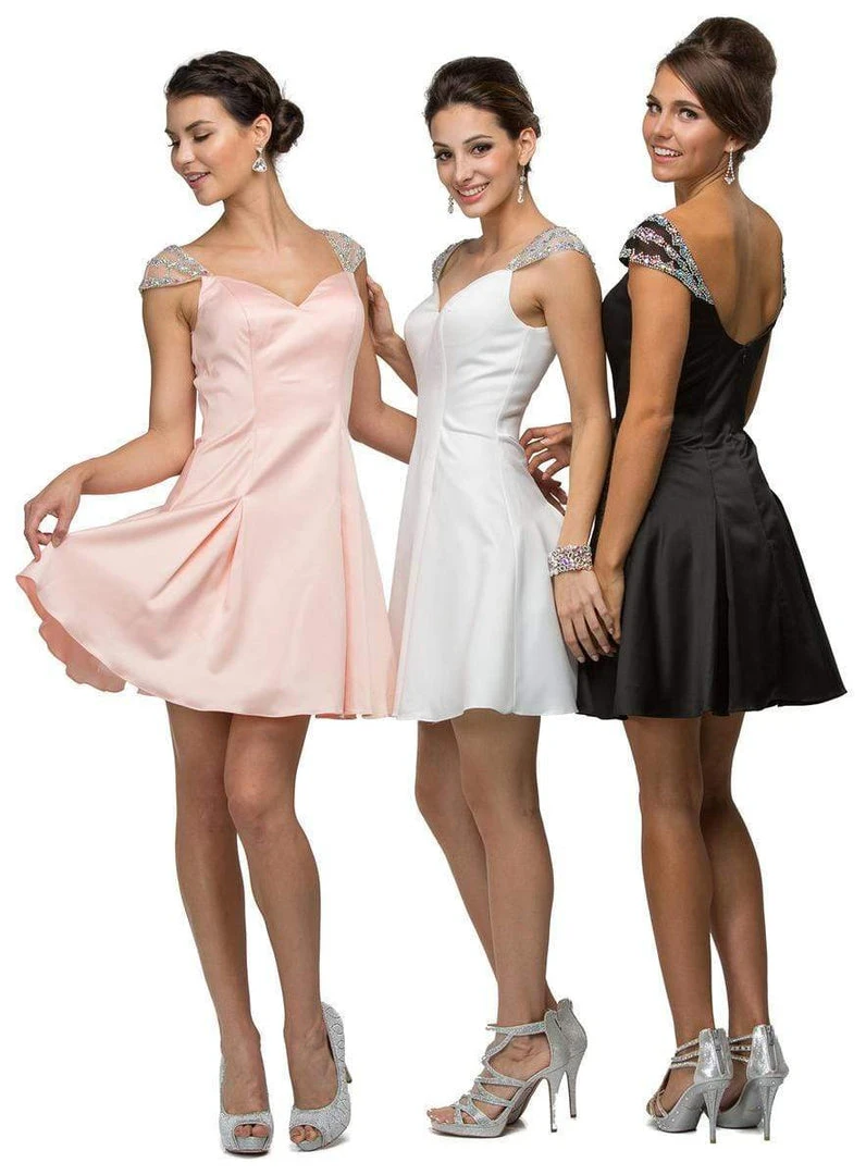 Dancing Queen - 9476 Jeweled Cap Sleeve Sweetheart Satin Cocktail Dress 9 Dancing Queen - 9476 Jeweled Cap Sleeve Sweetheart Satin Cocktail Dress
