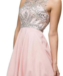 Dancing Queen - 9523 Jewel Crusted Illusion A-Line Homecoming Dress