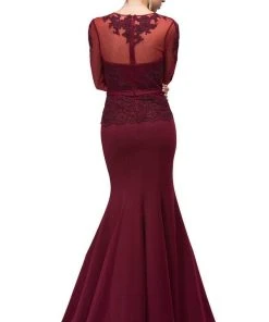 Dancing Queen - 9573 Sheer Sleeves Majestic Lacy Bodice Long Formal Dress