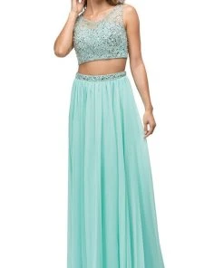Dancing Queen - 9574 Two-Piece Shimmering Beaded Bodice A-line Prom Dress