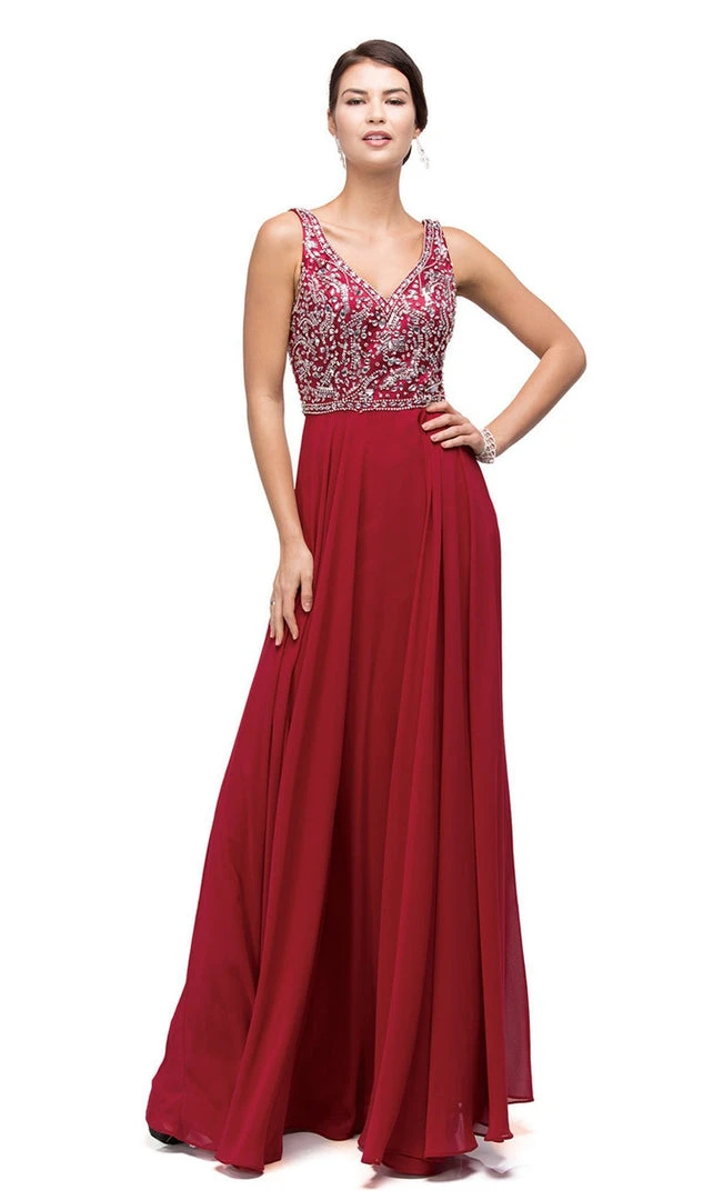 Dancing Queen - 9589 Beaded Bodice Chiffon A-line Prom Dress 9 Dancing Queen - 9589 Beaded Bodice Chiffon A-line Prom Dress