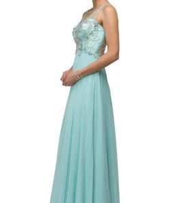 Dancing Queen - 9603 Long Lace Adorned Illusion A-Line Prom Dress 14 Dancing Queen - 9603 Long Lace Adorned Illusion A-Line Prom Dress