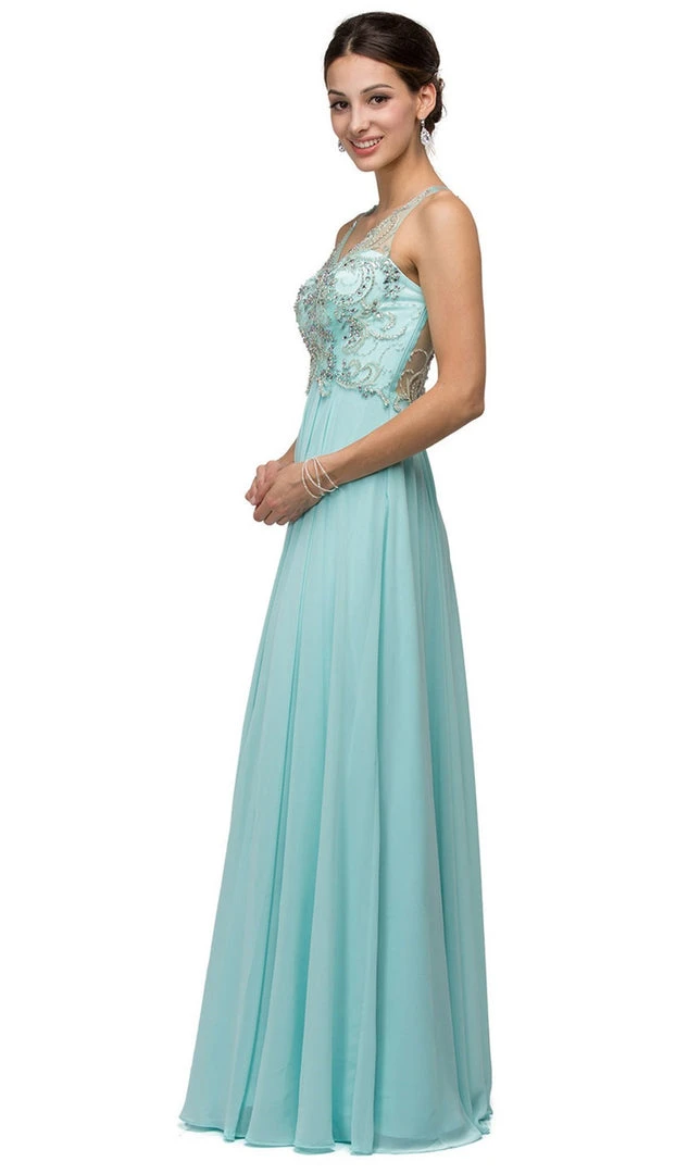 Dancing Queen - 9603 Long Lace Adorned Illusion A-Line Prom Dress 8 Dancing Queen - 9603 Long Lace Adorned Illusion A-Line Prom Dress
