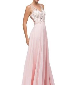 Dancing Queen - 9603 Long Lace Adorned Illusion A-Line Prom Dress 13 Dancing Queen - 9603 Long Lace Adorned Illusion A-Line Prom Dress