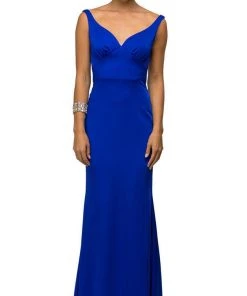 Dancing Queen - 9609 V-Neck Wide Waistband Evening Dress