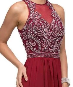 Dancing Queen - 9689 Jeweled High Illusion Long Chiffon A-Line Prom Dress