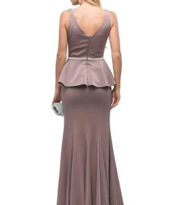 Dancing Queen - 9750 Jewel Encrusted V-Neck Peplum Evening Dress