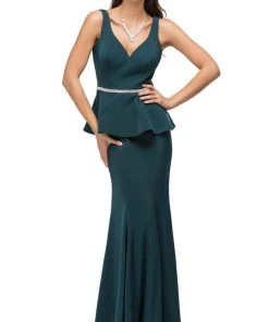 Dancing Queen - 9750 Jewel Encrusted V-Neck Peplum Evening Dress