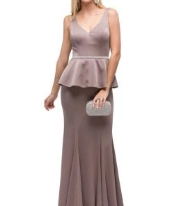 Dancing Queen - 9750 Jewel Encrusted V-Neck Peplum Evening Dress