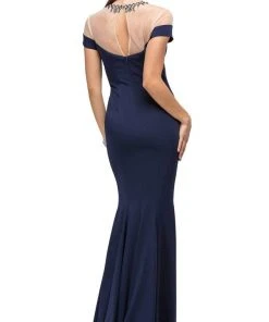 Dancing Queen - 9752 Long Mock Off-the-Shoulder Illusion Prom Dress
