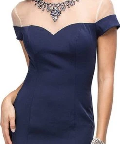 Dancing Queen - 9752 Long Mock Off-the-Shoulder Illusion Prom Dress