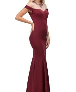 Dancing Queen - 9752 Long Mock Off-the-Shoulder Illusion Prom Dress