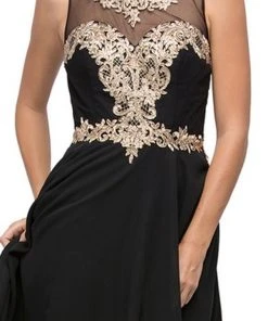 Dancing Queen - 9764 Gilded Lace Illusion A-Line Prom Dress 8 Dancing Queen - 9764 Gilded Lace Illusion A-Line Prom Dress