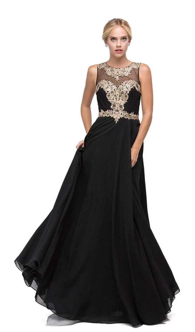 Dancing Queen - 9764 Gilded Lace Illusion A-Line Prom Dress 3 Dancing Queen - 9764 Gilded Lace Illusion A-Line Prom Dress