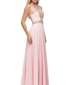 Dancing Queen - 9764 Gilded Lace Illusion A-Line Prom Dress 9 Dancing Queen - 9764 Gilded Lace Illusion A-Line Prom Dress
