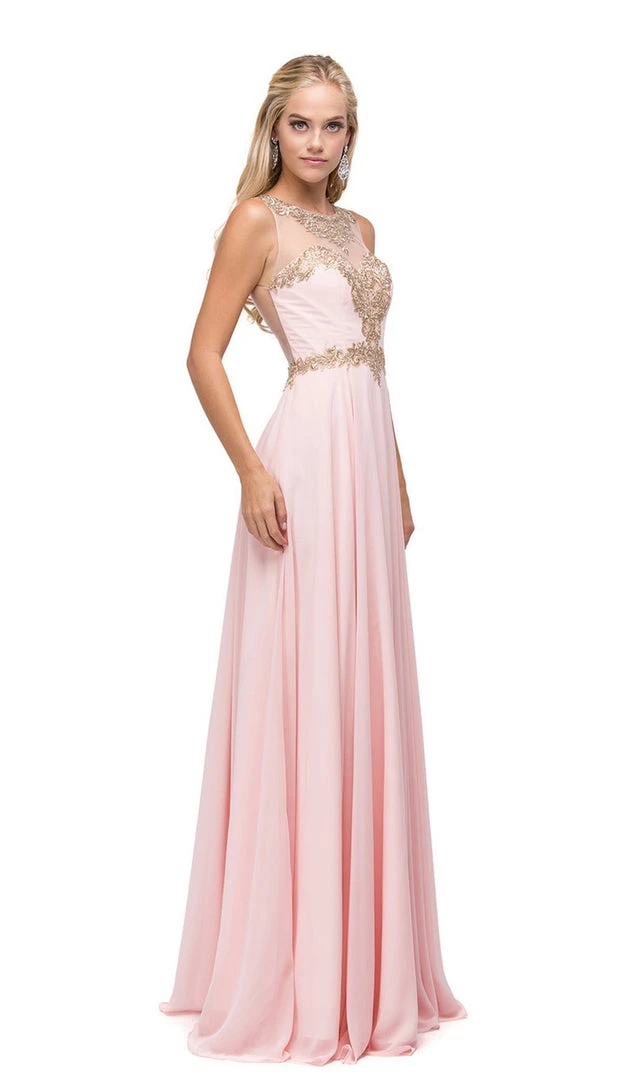 Dancing Queen - 9764 Gilded Lace Illusion A-Line Prom Dress 5 Dancing Queen - 9764 Gilded Lace Illusion A-Line Prom Dress