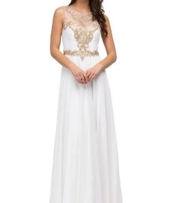Dancing Queen - 9764 Gilded Lace Illusion A-Line Prom Dress 10 Dancing Queen - 9764 Gilded Lace Illusion A-Line Prom Dress