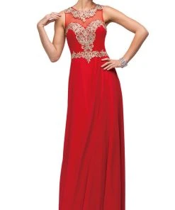Dancing Queen - 9764 Gilded Lace Illusion A-Line Prom Dress 11 Dancing Queen - 9764 Gilded Lace Illusion A-Line Prom Dress