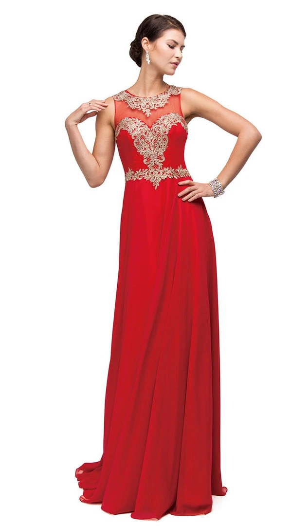 Dancing Queen - 9764 Gilded Lace Illusion A-Line Prom Dress 7 Dancing Queen - 9764 Gilded Lace Illusion A-Line Prom Dress