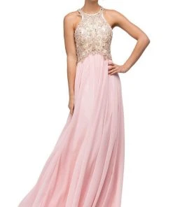 Dancing Queen - 9776 Chiffon Halter A-Line Evening Dress