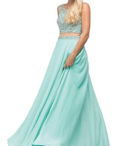 Dancing Queen - 9789 Illusion Two-Piece Embellished Top Prom Dress