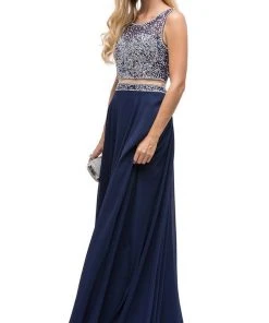 Dancing Queen - 9789 Illusion Two-Piece Embellished Top Prom Dress 12 Dancing Queen - 9789 Illusion Two-Piece Embellished Top Prom Dress