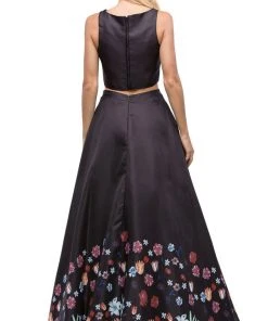 Dancing Queen - 9885 Two-Piece Bateau Floral A-line Prom Dress