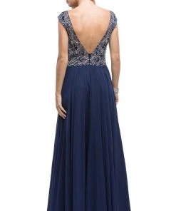 Dancing Queen - 9899 Embellished Lace Bodice V-Back Long Formal Dress