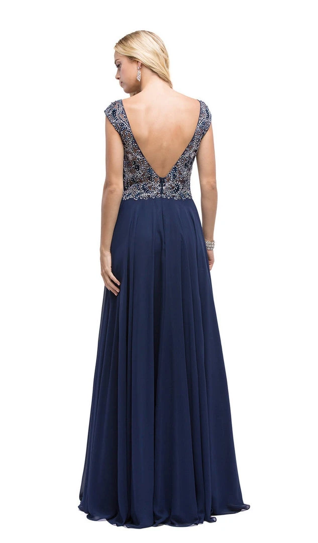 Dancing Queen - 9899 Embellished Lace Bodice V-Back Long Formal Dress 4 Dancing Queen - 9899 Embellished Lace Bodice V-Back Long Formal Dress