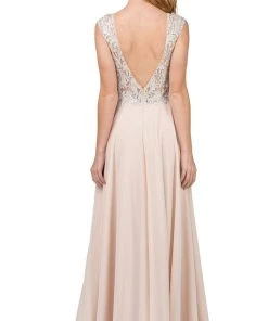 Dancing Queen - 9899 Embellished Lace Bodice V-Back Long Formal Dress 15 Dancing Queen - 9899 Embellished Lace Bodice V-Back Long Formal Dress
