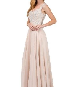 Dancing Queen - 9899 Embellished Lace Bodice V-Back Long Formal Dress 14 Dancing Queen - 9899 Embellished Lace Bodice V-Back Long Formal Dress