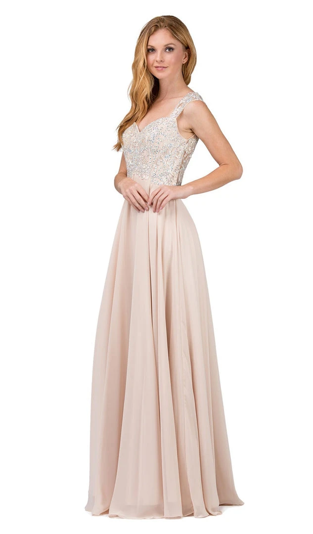 Dancing Queen - 9899 Embellished Lace Bodice V-Back Long Formal Dress 8 Dancing Queen - 9899 Embellished Lace Bodice V-Back Long Formal Dress