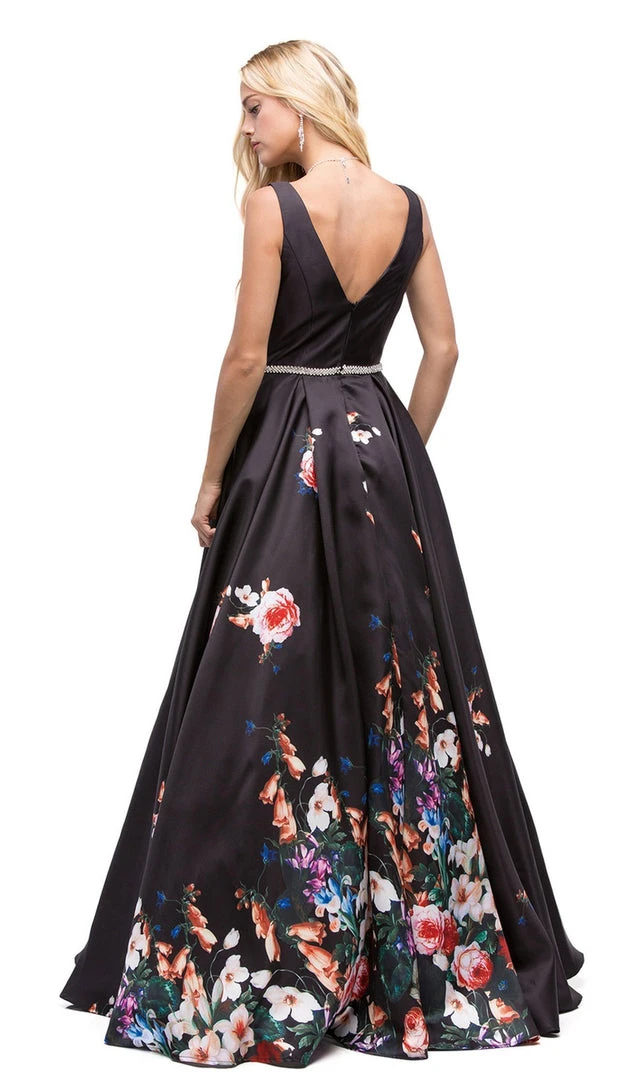 Dancing Queen - 9920 Attractive Long V-Neck Floral Print Prom Dress 4 Dancing Queen - 9920 Attractive Long V-Neck Floral Print Prom Dress