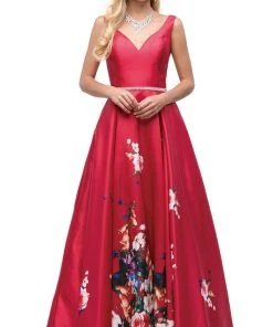 Dancing Queen - 9920 Attractive Long V-Neck Floral Print Prom Dress 11 Dancing Queen - 9920 Attractive Long V-Neck Floral Print Prom Dress
