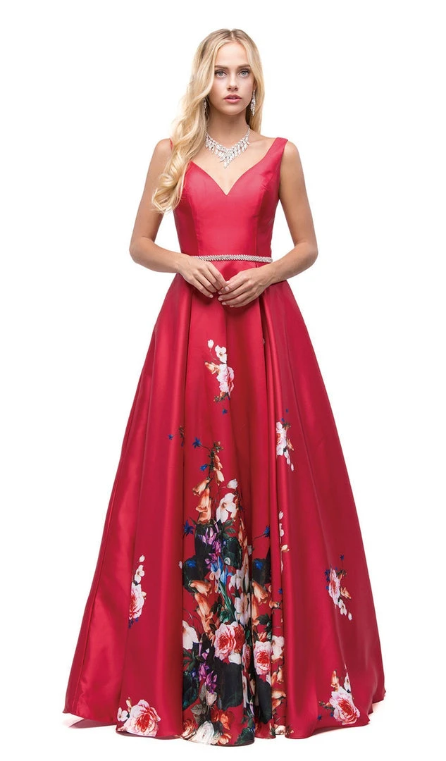 Dancing Queen - 9920 Attractive Long V-Neck Floral Print Prom Dress 7 Dancing Queen - 9920 Attractive Long V-Neck Floral Print Prom Dress