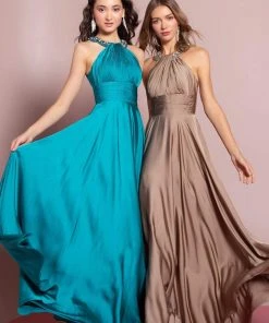 Elizabeth K - GL1013 Beaded Halter Empire Charmeuse Long Dress 21 Elizabeth K - GL1013 Beaded Halter Empire Charmeuse Long Dress