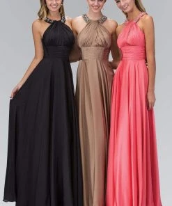 Elizabeth K - GL1013 Beaded Halter Empire Charmeuse Long Dress 16 Elizabeth K - GL1013 Beaded Halter Empire Charmeuse Long Dress