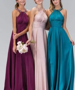 Elizabeth K - GL1013 Beaded Halter Empire Charmeuse Long Dress 22 Elizabeth K - GL1013 Beaded Halter Empire Charmeuse Long Dress