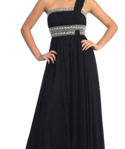 Elizabeth K - GL1015 One Shoulder Bejeweled Empire Long Dress 18 Elizabeth K - GL1015 One Shoulder Bejeweled Empire Long Dress