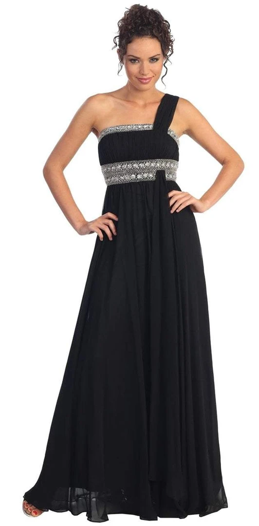 Elizabeth K - GL1015 One Shoulder Bejeweled Empire Long Dress 5 Elizabeth K - GL1015 One Shoulder Bejeweled Empire Long Dress