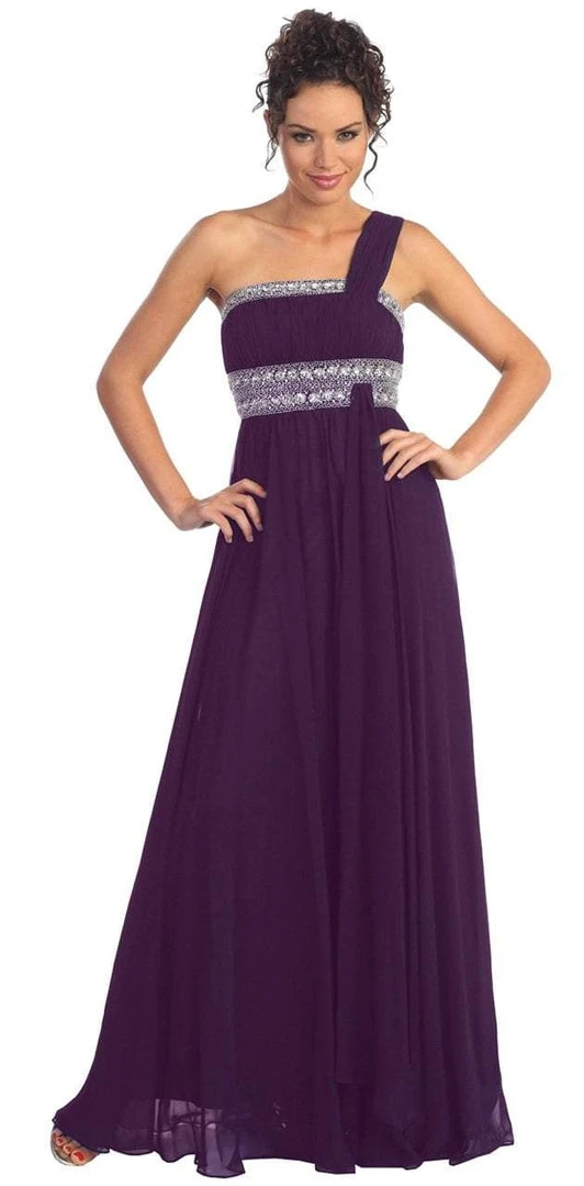 Elizabeth K - GL1015 One Shoulder Bejeweled Empire Long Dress 9 Elizabeth K - GL1015 One Shoulder Bejeweled Empire Long Dress